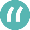 Blue circular icon with white quotation marks symbol in the center